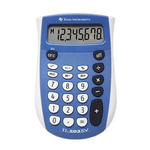 White and blue basic pocket calculator.