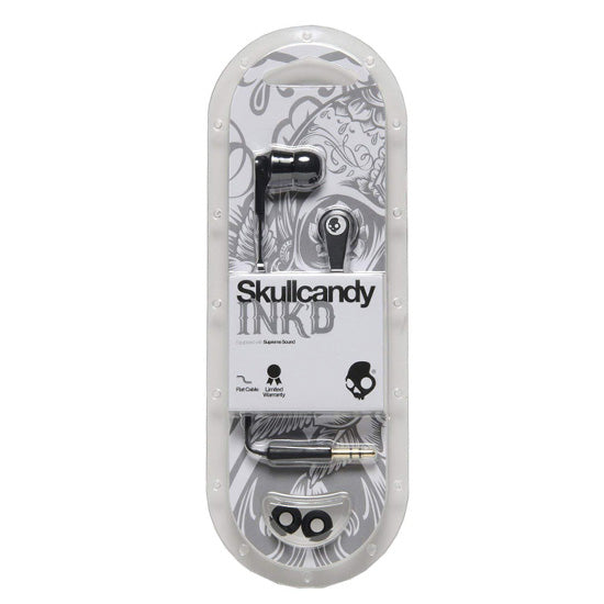 Black Skullcandy Ink'd Earbuds in packaging.