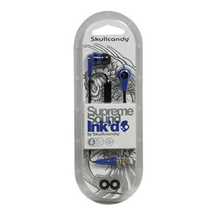 Blue Skullcandy Ink'd Earbuds in packaging.