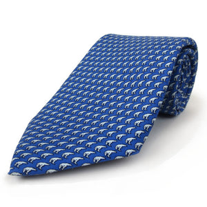 Blue silk tie with an all-over imprint of the Hyde Plaza polar bear.