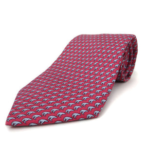 Raspberry silk tie with an all-over imprint of the Hyde Plaza polar bear.