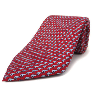 Red silk tie with an all-over imprint of the Hyde Plaza polar bear.