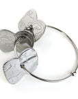 Stainless baby bangle-style rattle with 3 flat animal rattlers.