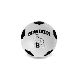 Mini toy soccer ball with arched Bowdoin over polar bear mascot.