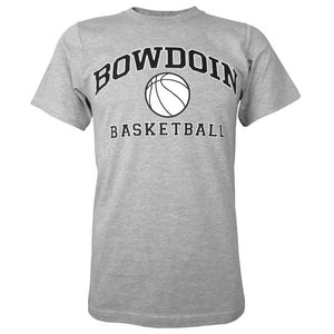 Heather gray short sleeved T-shirt with BOWDOIN arched over a basketball and the word BASKETBALL underneath.