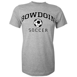 Heather gray short sleeved T-shirt with BOWDOIN arched over a soccer ball and the word SOCCER underneath.