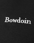 Detail showing embroidery quality of BOWDOIN on left chest.