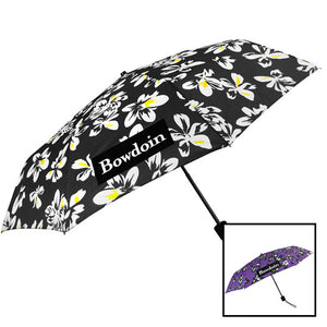 Black and purple hibiscus print umbrellas.