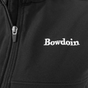 Closeup of Bowdoin embroidery on black jacket.
